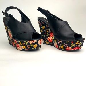 Black And Floral Wedges